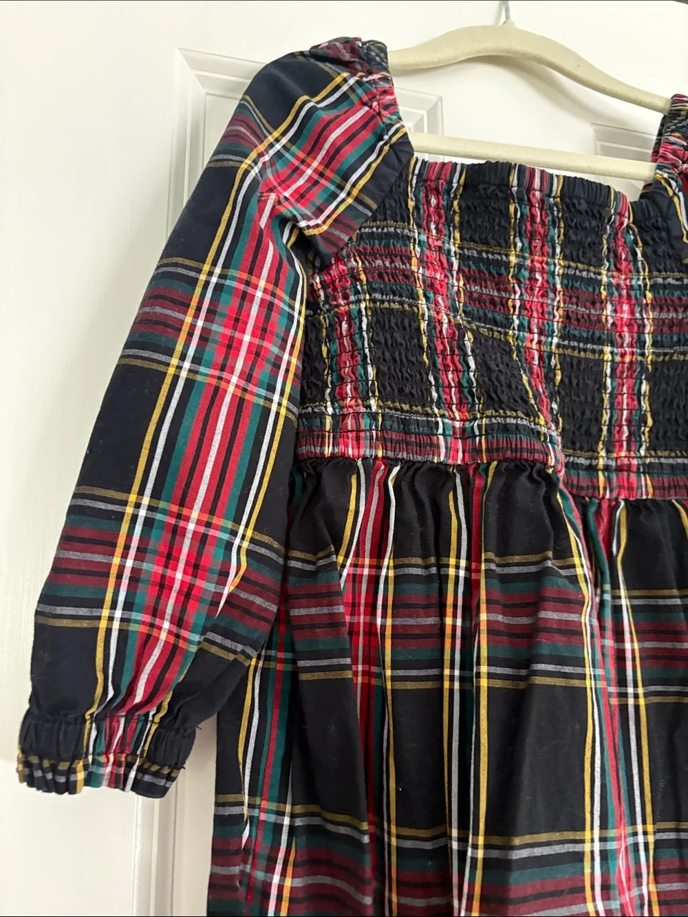Crew cuts Girls Black Red Plaid Long-Sleeve Smocked Dress